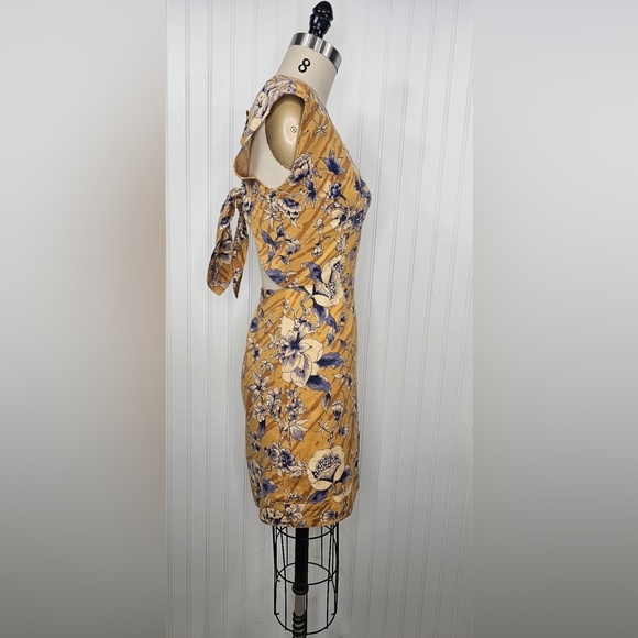 Anthropologie Tie-Back Utility Mini Dress Gold Floral Size 10 - Picture 6 of 13